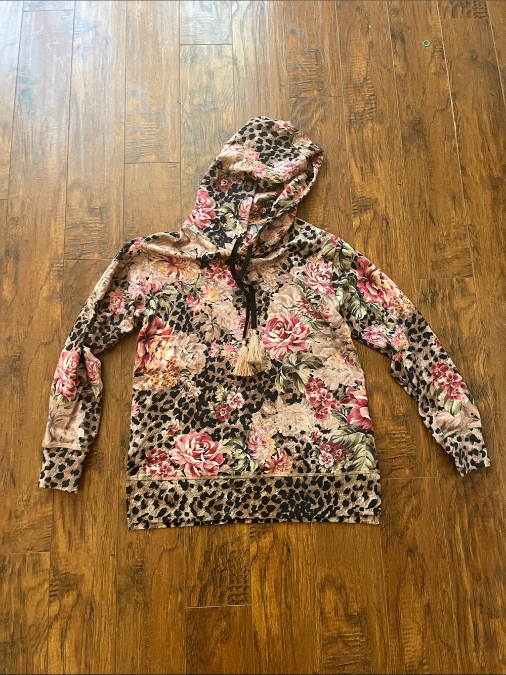 Johnny Was Pink Floral & Leopard Print Hoodie